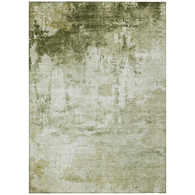 Machine Washable Indoor/Outdoor Xhevrie Sage Rug