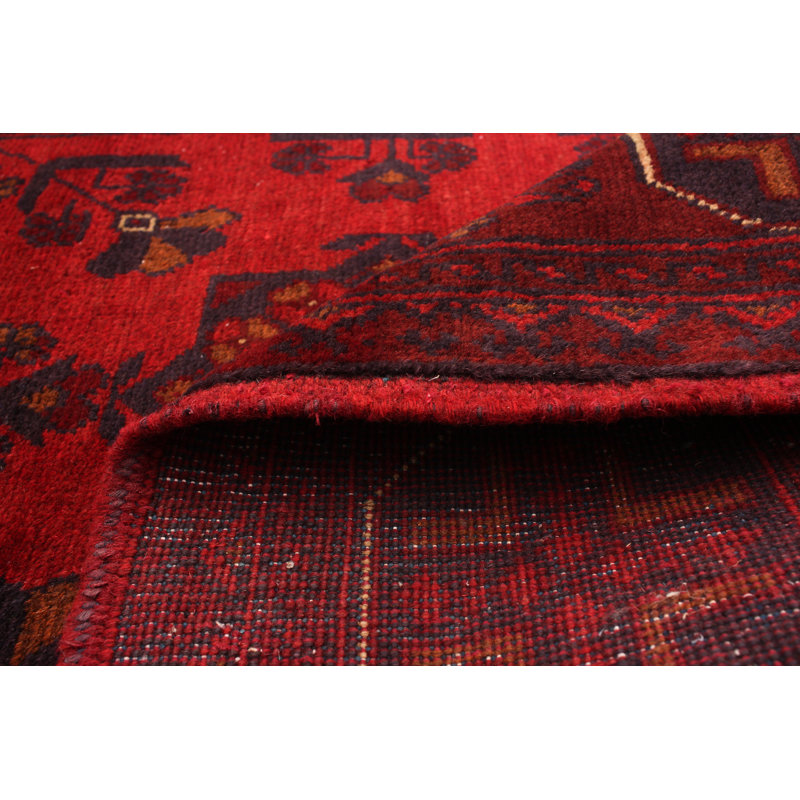 Tapis de zone en laine rouge 3 pi 3 po x 4 pi 11 po à main one-of-kind-noué la 2010s esari turque Alarick