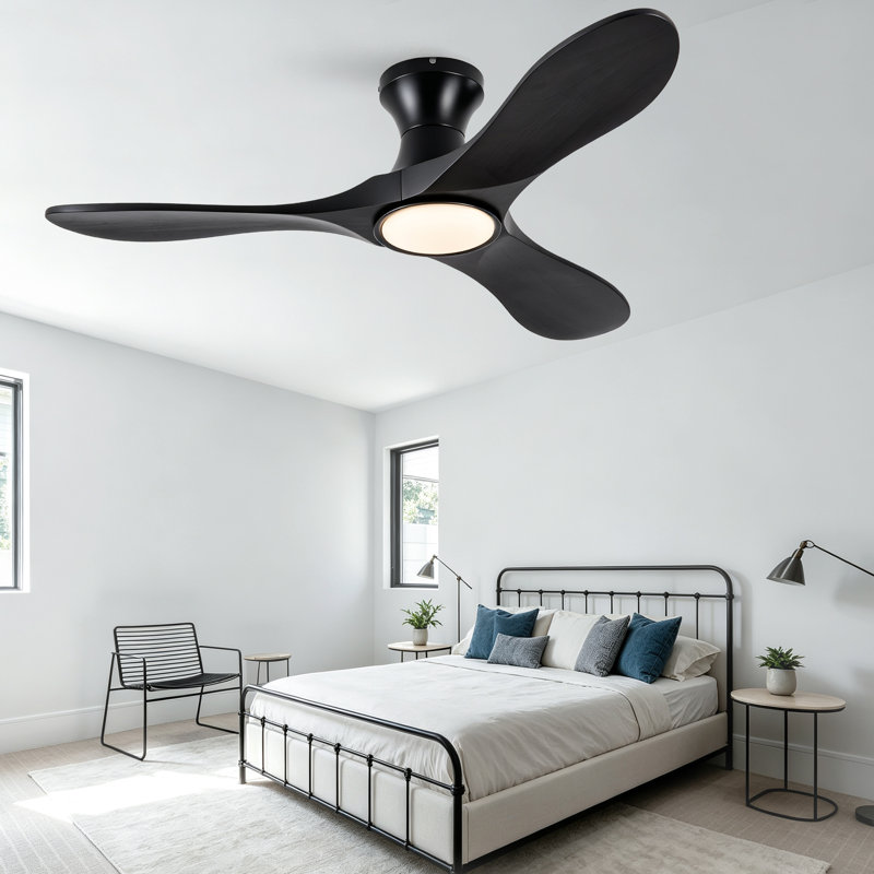 Ventilateur de plafond discret en bois massif avec éclairage DEL et télécommande, 42 po, Moderne - avec lumière, Noir