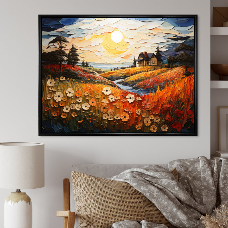 Marteka Farmhouse Seasons Pointillism II - impression, Cadre flottant noir, H 16 po x l 32 po