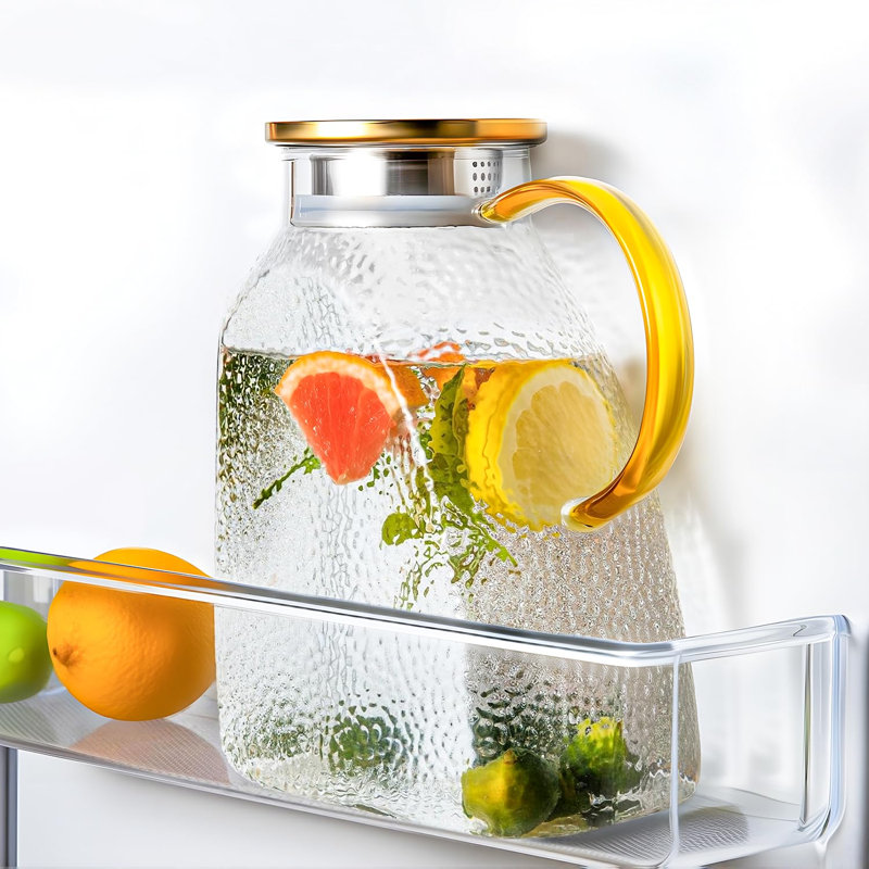 Pichet à eau en verre de 1,7 L (60 oz) avec couvercle, bec verseur et poignée, sans BPA