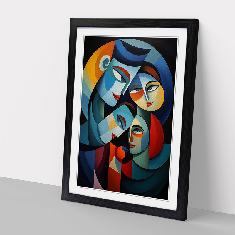 XYZ-FRM-V1223-4409 Loving Family Cubism No.2 - Single Picture Frame Print on Wood, 34cm H x 25cm W x 2cm D, Black 