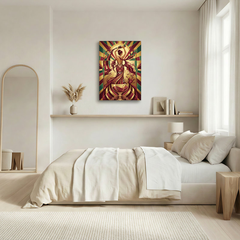 Art déco, déesse du vin, impression sur toile tendue sur toile, ensemble de 1, H 18 po x l 12 po