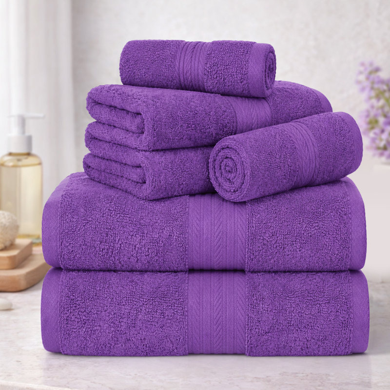 Ensemble de serviettes 100% coton doux et épais Como, Mauve, Ensemble 6 serviettes de bain