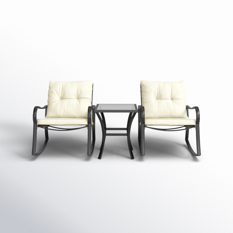 Ensemble de patio d'extérieur avec coussins 3 pièces Prciado, Blanc