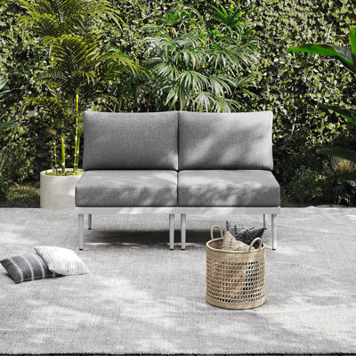 Metal Outdoor Patio Armless Single Sofa, White (Set Of 2)