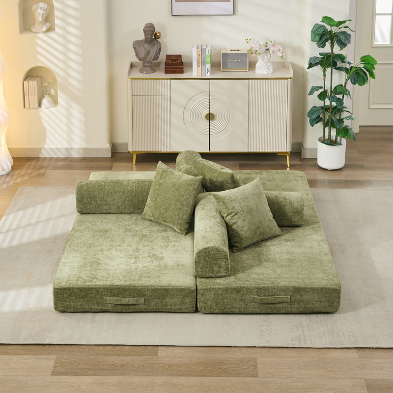Coussin de plancher au sol, matelas convertible confortable avec accoudoirs, support à ressorts, pliage peu encombrant, coussins pour le salon en chenille pliable, conception modulaire sur mesure, respirant
