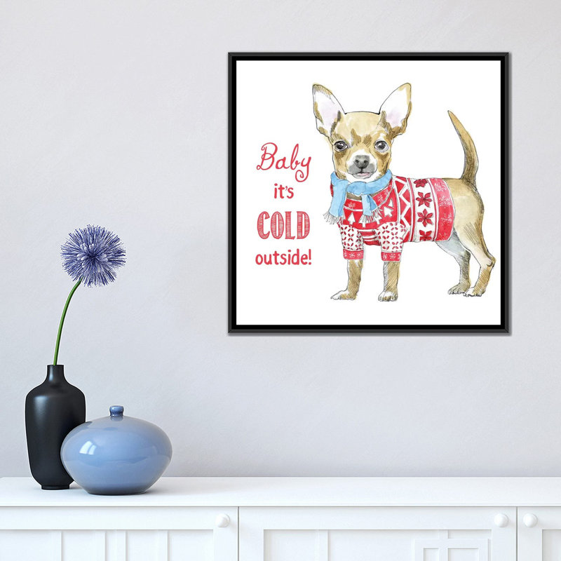 « christmas glamour pup i », impression sur toile, H 18 po x l 18 po x P 1,5 po, Toile avec cadre noir, Pas de tapis