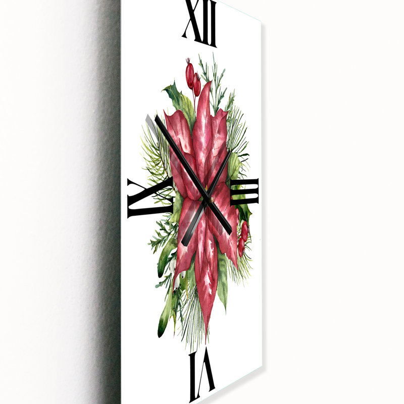 Horloge murale traditionnelle Holly Mistletoe Berries & Christmas Fir Branch III, Grand