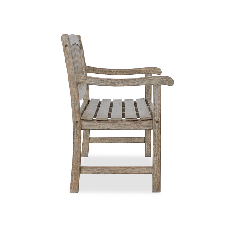 Banc d'extérieur en bois massif avec dossier et accoudoirs Eileen