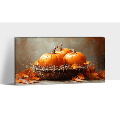 Automne, décoration murale - citrouille, art mural sur toile, œuvres d'automne et peintures d'automne pour le salon, reproductions d'art de l'Action de grâce, impression encadrée sur toile, 16 po x 32 po
