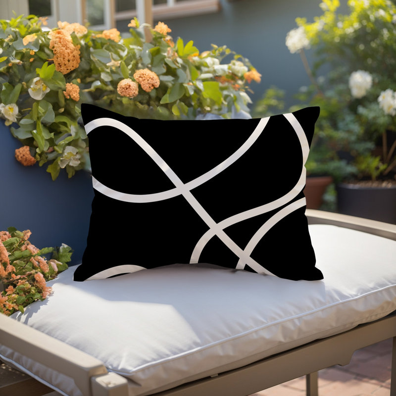 Coussin lombaire réversible intérieur / extérieur Jai Abstract, H 14 po x l 20 po, Noir, noir, noir, noir