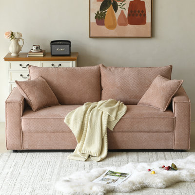 Traditional Upholstered Standard Sofa with Square Armrests and 2 Throw Pillows