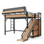 Lit mezzanine simple TG avec glissoire, tablettes de rangement et garde-robe intégrée, cadre de lit mezzanine en métal avec ports USB et lumières DEL, avec panneau perforé, sécuritaire et solide-965706762-965707254