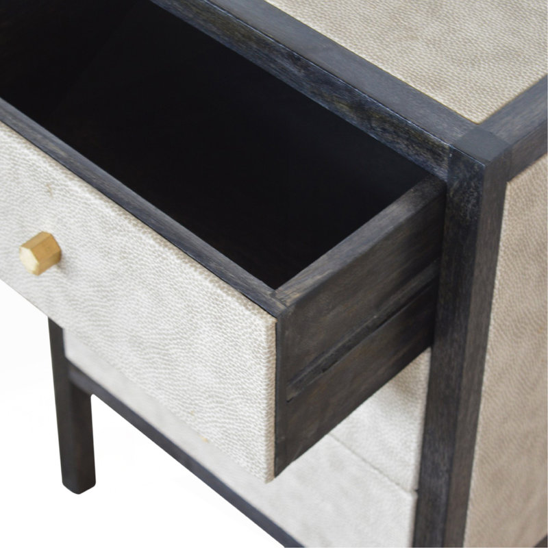 Table de chevet en simili cuir massif, 3 tiroirs, gris et noir