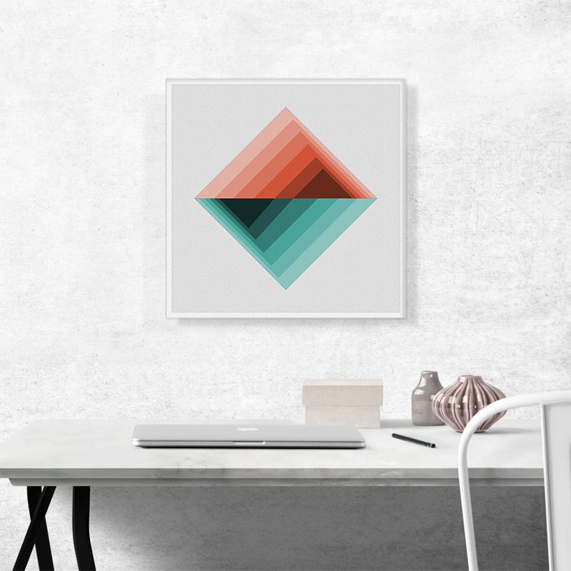 Impression sur toile tendue, Mid-Century Modern Orange and Teal, H 18 po x l 18 po x 1,5 po