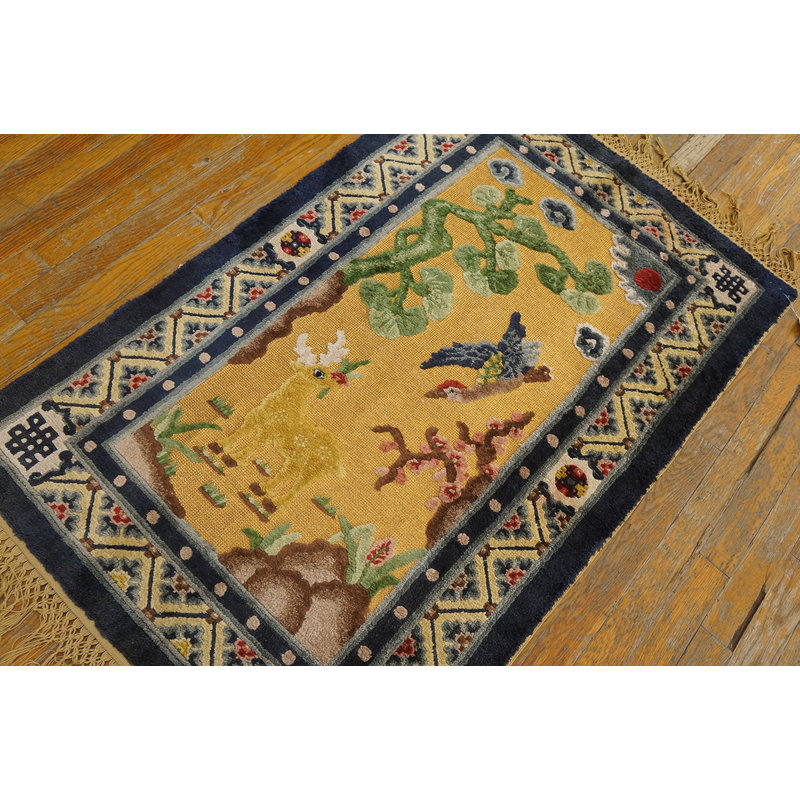 Tapis antique en soie antique bleu, jaune / or / orange