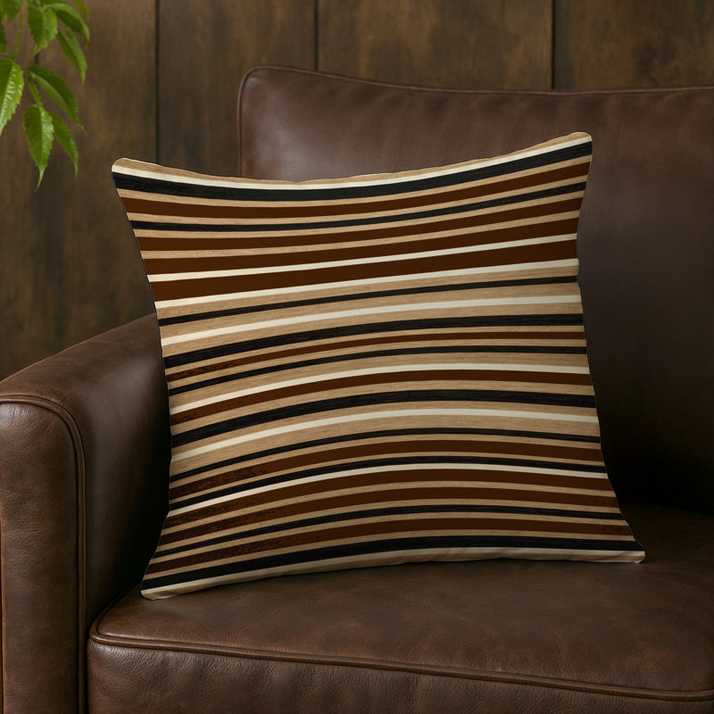Coussin décoratif horizontal et extérieur à rayures horizontales, Cognac / beige clair, Carré 18 po