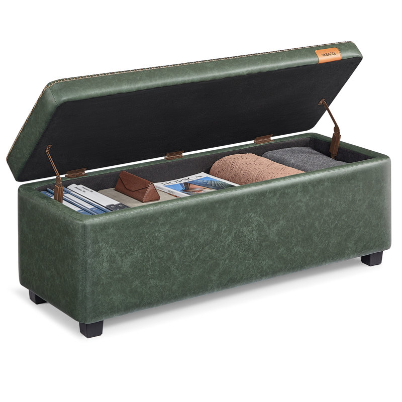 Upholstered Storage Bench, Forest Green