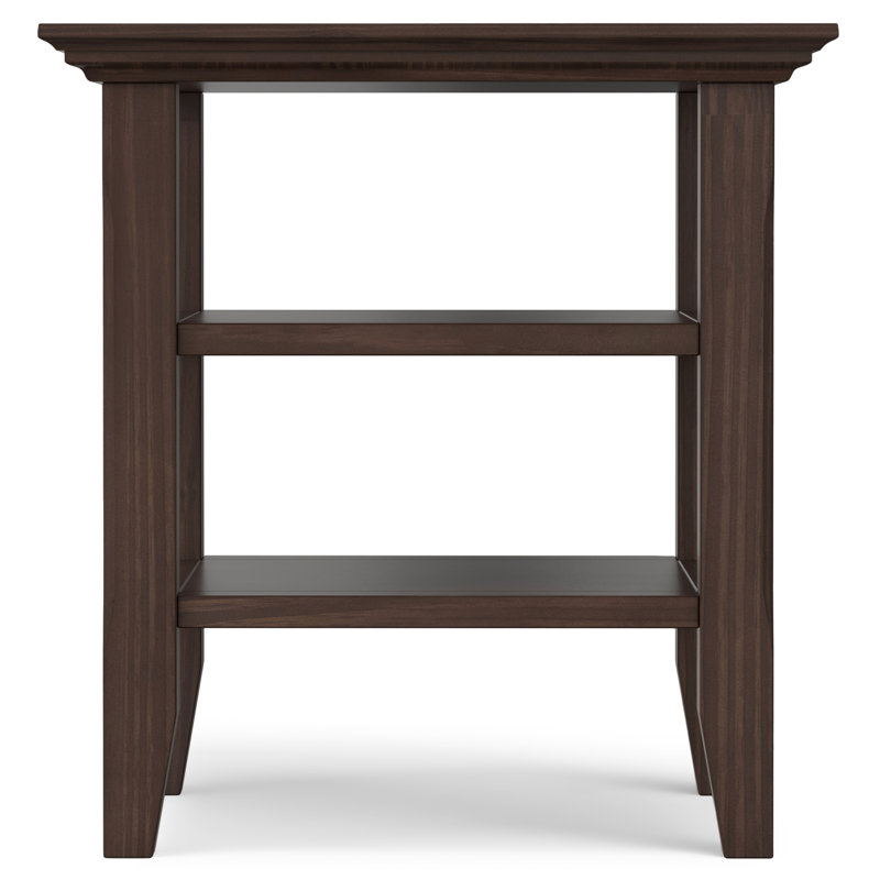 Warm Walnut Brown Solid Wood End Table with Storage Shelves