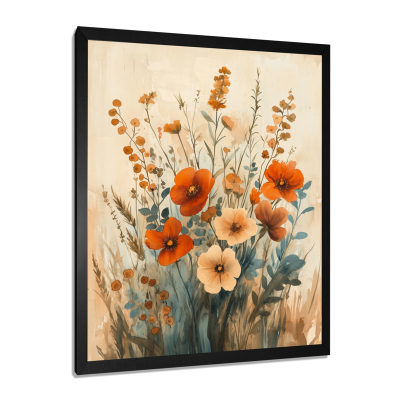 Bouquet de coquelicots rustique - Décoration murale sur toile encadrée de coquelicots, H 32 po x l 16 po, Cadre photo noir