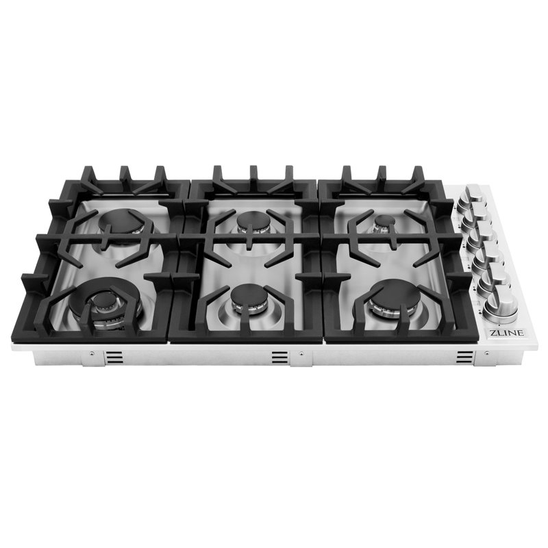 ZLINE 36 in. Gas Cooktop with 6 Burners, Stainless Steel with Brass Burners