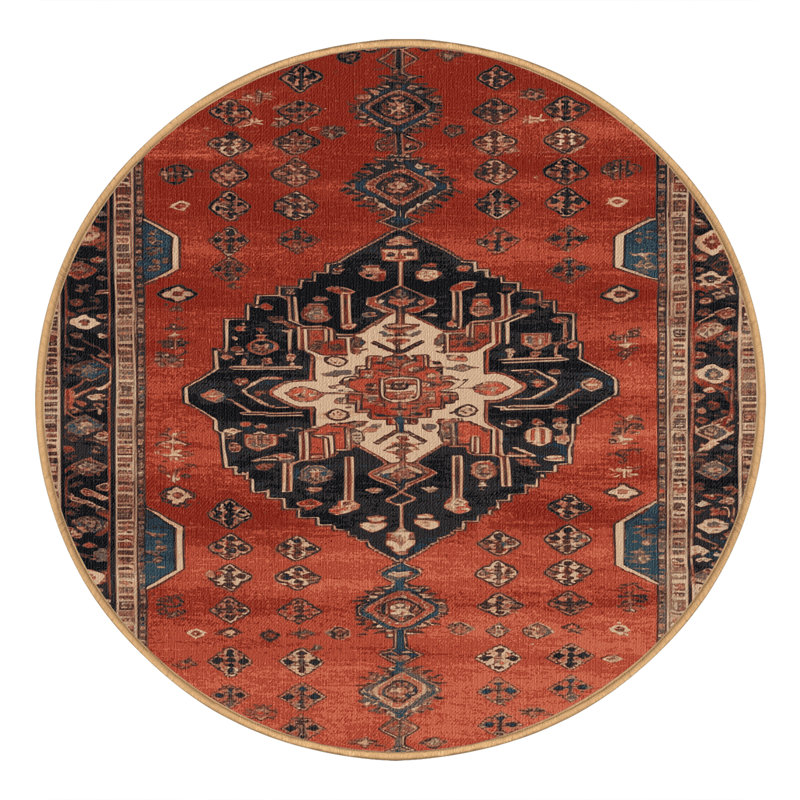 Machine Washable Persian Brown Area Rug, Round 4'