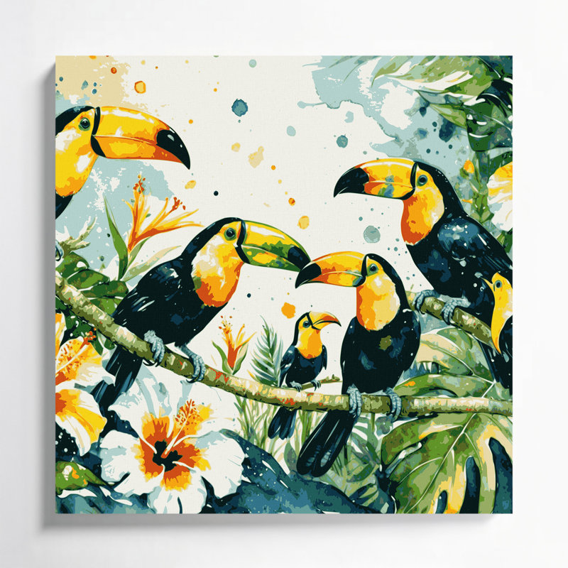 Toile hawaïenne toucans beige, H 16 po x l 16 po