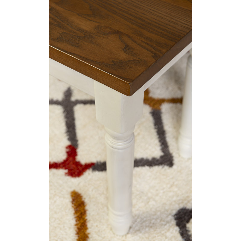 Banc de salle à manger de style campagnard en bois massif bicolore de 40 po Ivor, Base blanc vanille / dessus brun miel