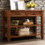 Buffet Mid-Century en bois massif brun avec 2 tiroirs et tablettes de rangement, idéal pour le salon, le hall d'entrée, la console de 42 po et le bureau de la chambre à coucher