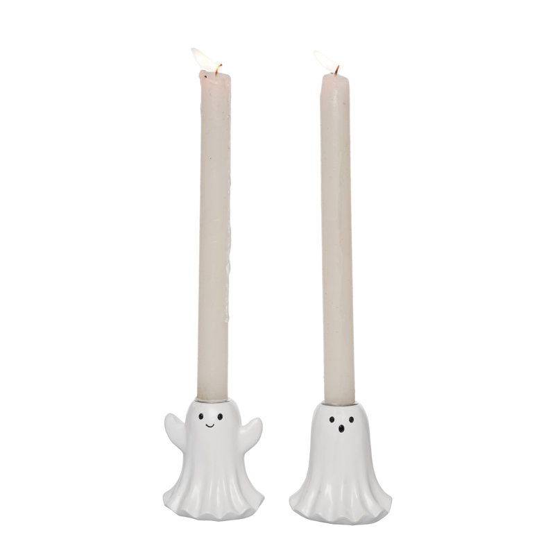 Ensemble de 2 bougeoirs en résine fantôme en résine pour Halloween