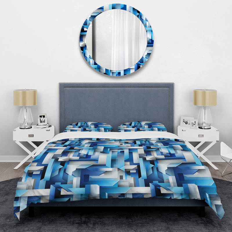 Ensemble de housse de couette en microfibre à rayures bleues et blanches Dynamic Blue