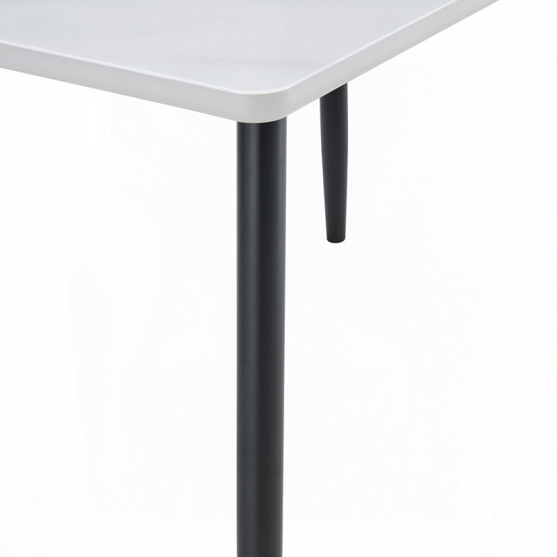 Modern Minimalist Glass Dining Table with Marble Texture & Black Legs, White Gray/Black