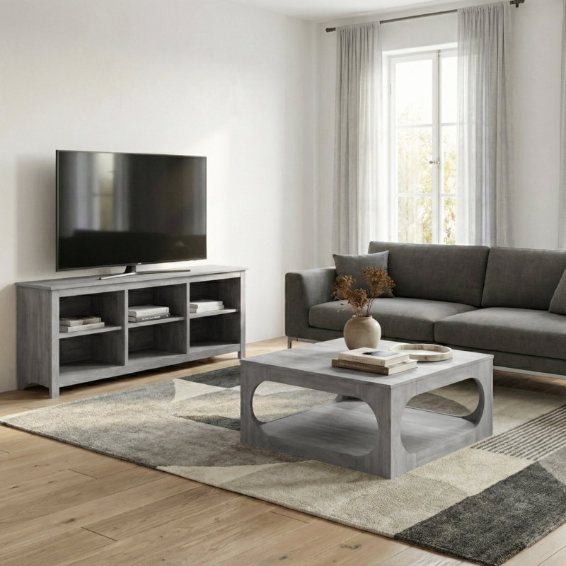 Oumar 2 Piece Modern Coordinated Living Room Table Set, Dusty Gray Oak