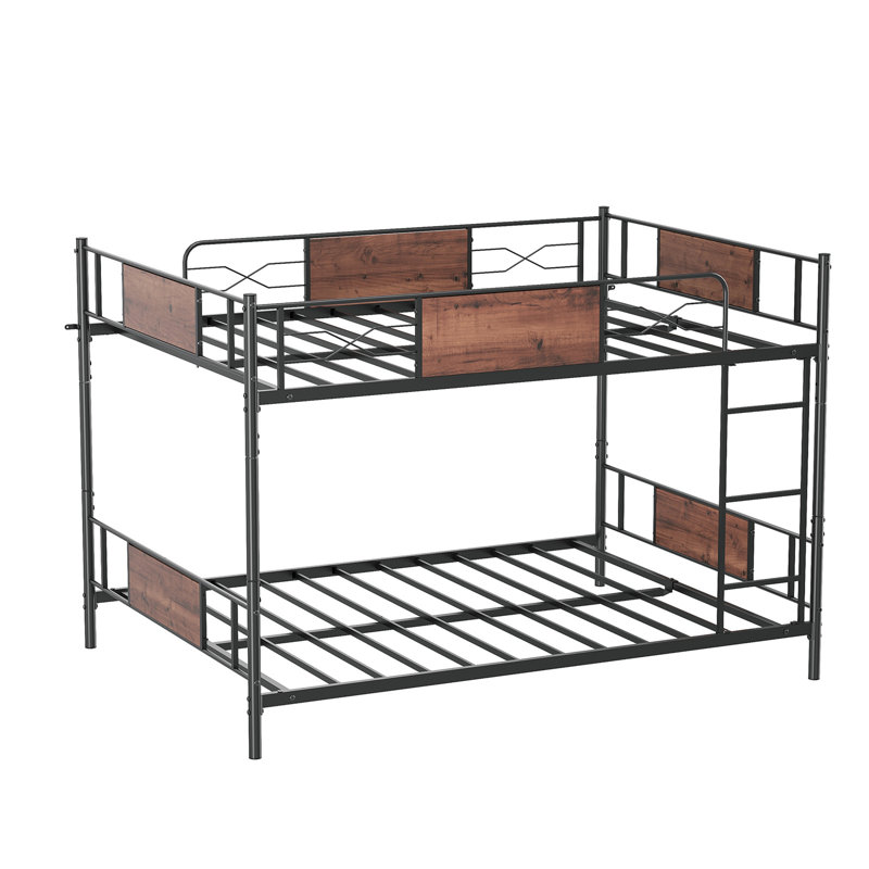 Lit superposé double au-dessus d'un lit double, structure en métal détachable, lits superposés convertibles 2 en 1 avec garde-corps de 10 po et échelle - capacité de 400 lb par lit, aucun sommier nécessaire