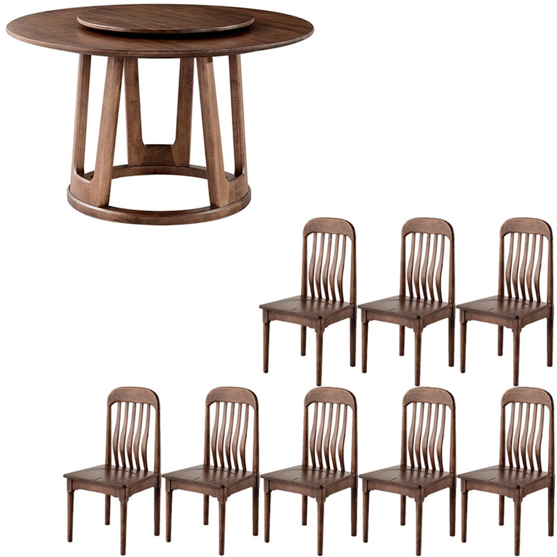 Ensemble de table à manger en bois massif de style français, H 29,9 po x L 51 po x l 51 po, 7 pièces : table, 6 chaises