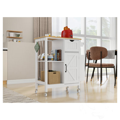 Chariot-bar roulant avec armoire, étagère à épices, porte-serviettes et tiroir