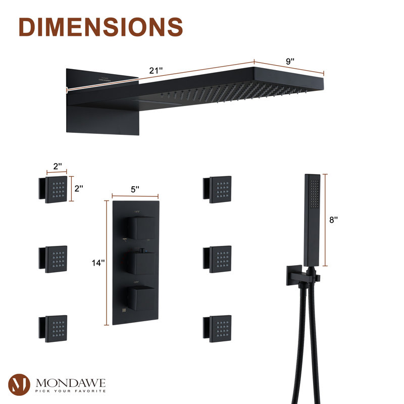 Herathena Complete Shower System with Rough in-Valve, Matte Black