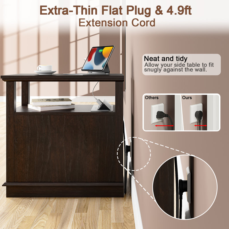 Ayame 2 - Drawer End Table With Storage and Fast Charging Station, Dark Brown
