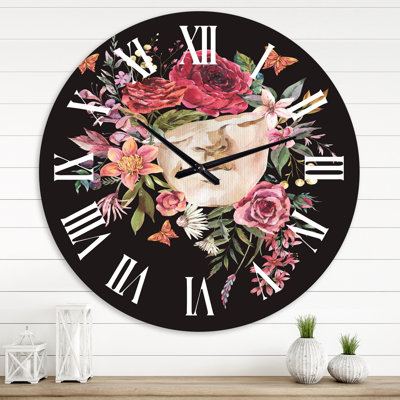 Vintage Greek Sculpture Detail With Dry Flowers - Traditional Wall Clock