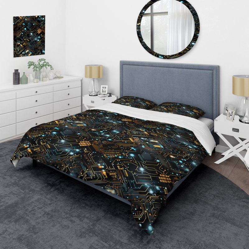 Ensemble de housse de couette Futuristic, Housse de couette simple + 1 taie décorative stan
