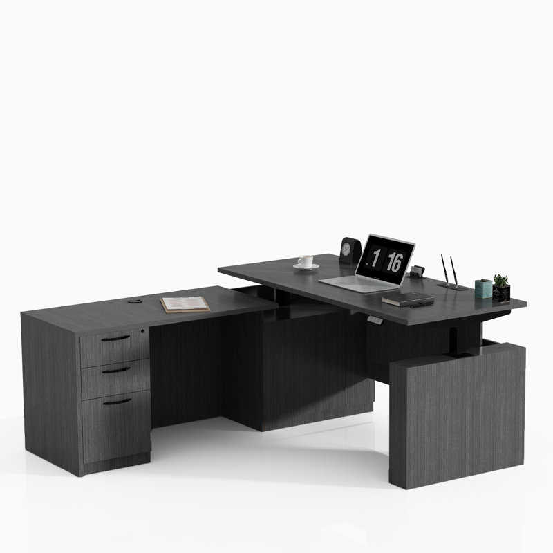 Parven Adjustable Height L-Shaped Executive Desk, Gray