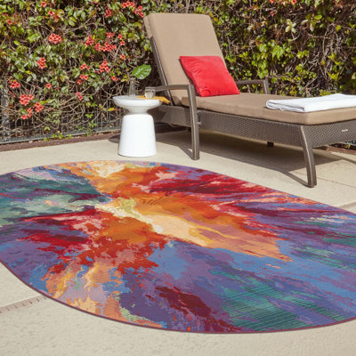 Azaleea Power Loomed Polypropylene Outdoor Are Rug in Blue/Red/Orange