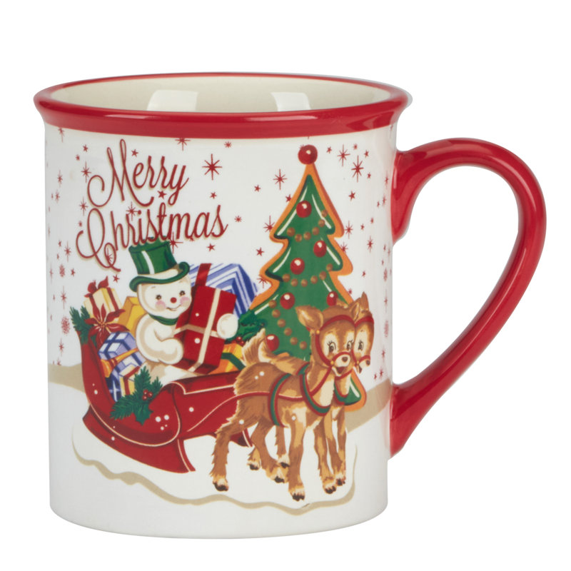 Santa's Retro Christmas Ceramic Red 18oz Mug Set