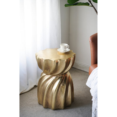 Tabouret doré en magnésium avec motif tourbillonnant artistique, convient au décor de salon et de vestibule 14 x 14 x 18,7 pouces - tabouret fini, une pièce décorative dynamique pour tout décor