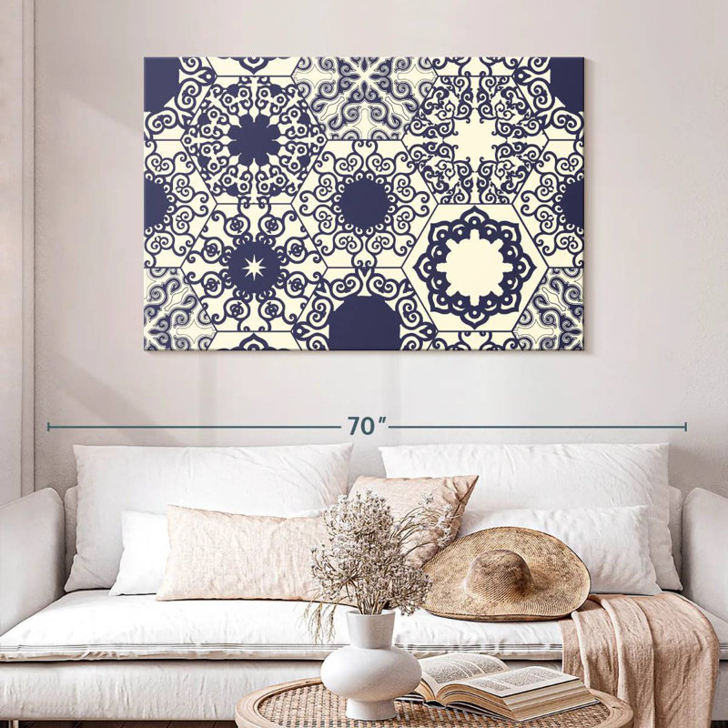 Kerner Blue Ornate Tile Pattern, 32" H x 48" W