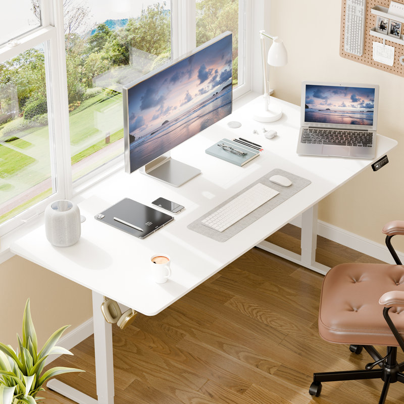 Electric Adjustable Height Standing Desk, White / White, 46.5" H x 70.9" W x 31.5" D