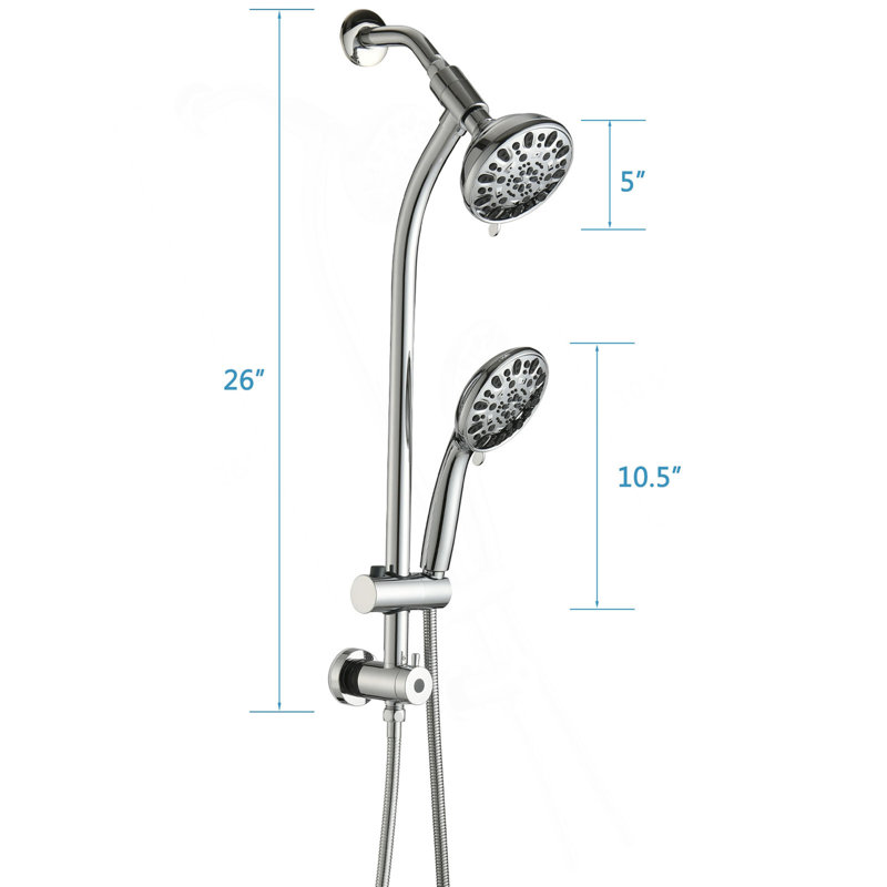 No-Tool Installation 5 Inch Rain Shower & 7-Spray Handheld Combo With 26" Adjustable Slide Bar, Dual Flow 1.8GPM Watersense​