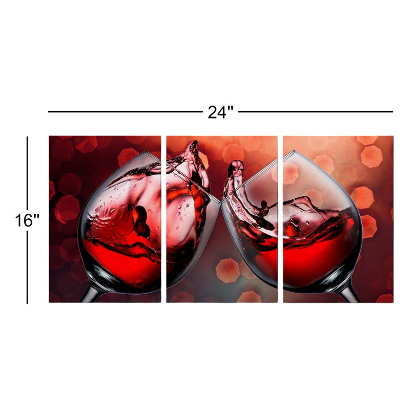 «Red Wine Glasses In Celebration Drinks Cocktail on Canvas», reproduction de 3 pièces