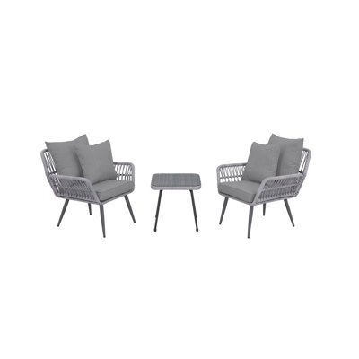 Ensemble de conversation pour terrasse en rotin 2 personnes avec coussins en polyester et table gris Cannes